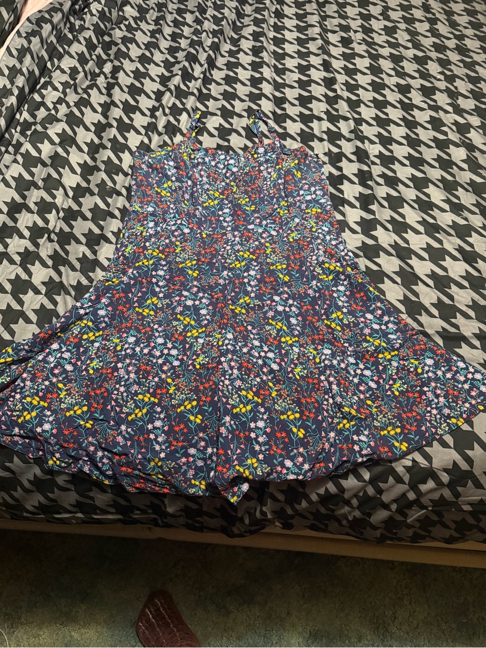 Old Navy Navy Floral Skater Skirt with Yellow & Pink Accents